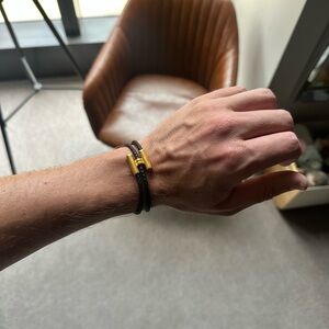 Hermes Black and Gold Tournis Tresse Bracelet